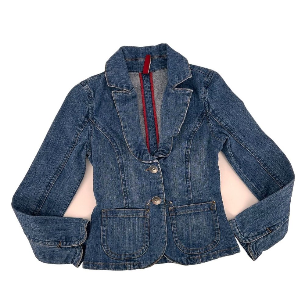 Highway Jeans Denim 2 Button Blazer Jacket Pockets Dark Wash Blue Size Small